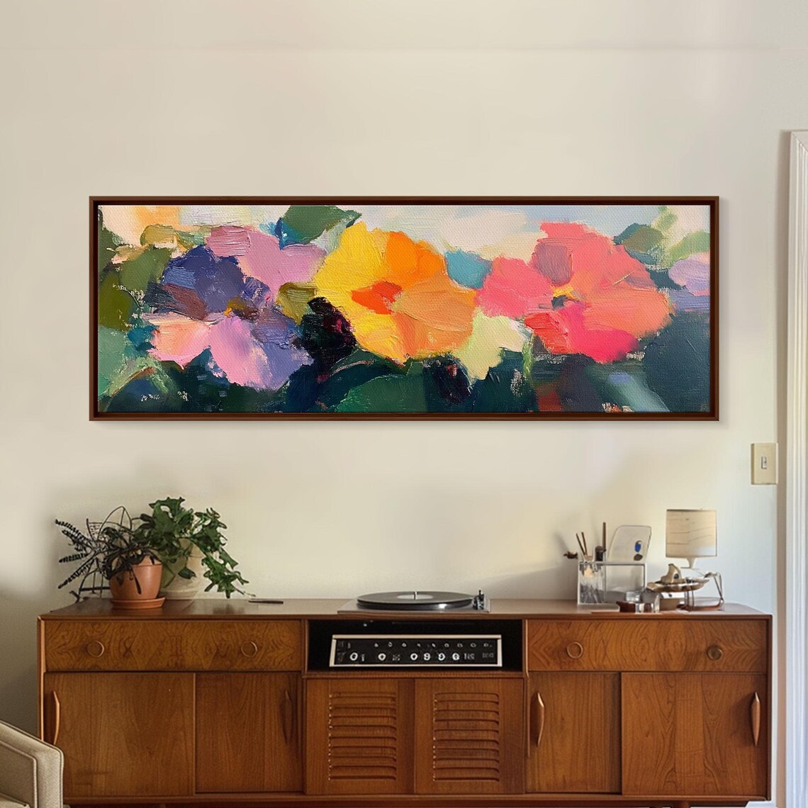Abstract Colorful Flowers Bold Brushstrokes Pink Yellow Oil Poster