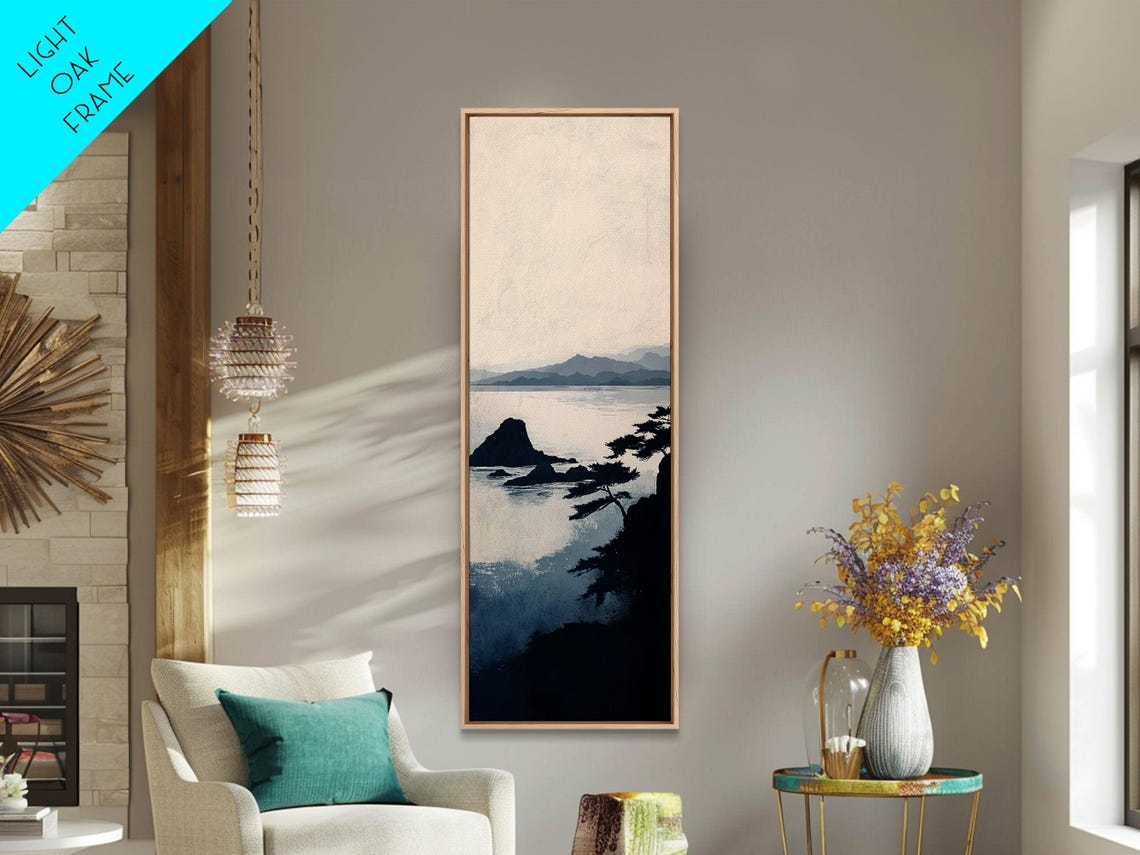 Monochrome Ink Ocean Cliffs Pine Silhouette Misty Seascape Wall Poster - Image 3