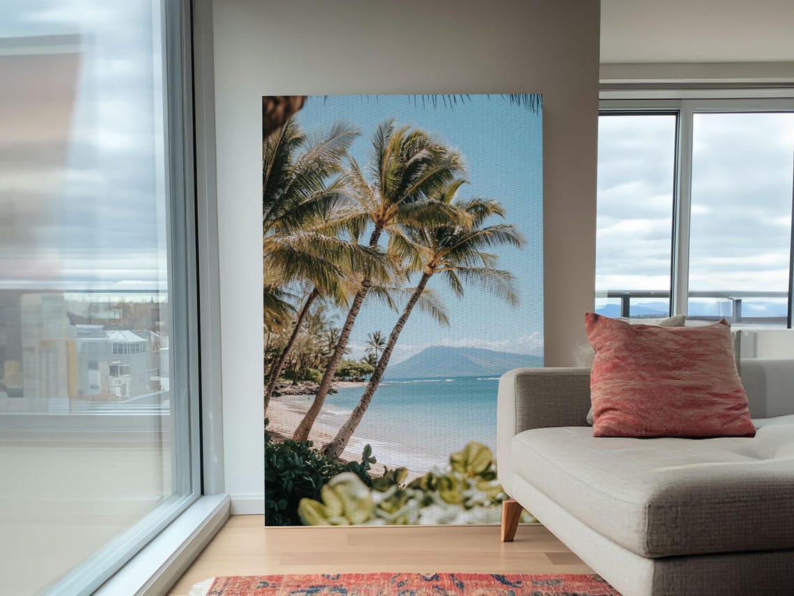 Tropical Palm Beach Turquoise Ocean Hawaii Watercolor Travel Poster - Image 3