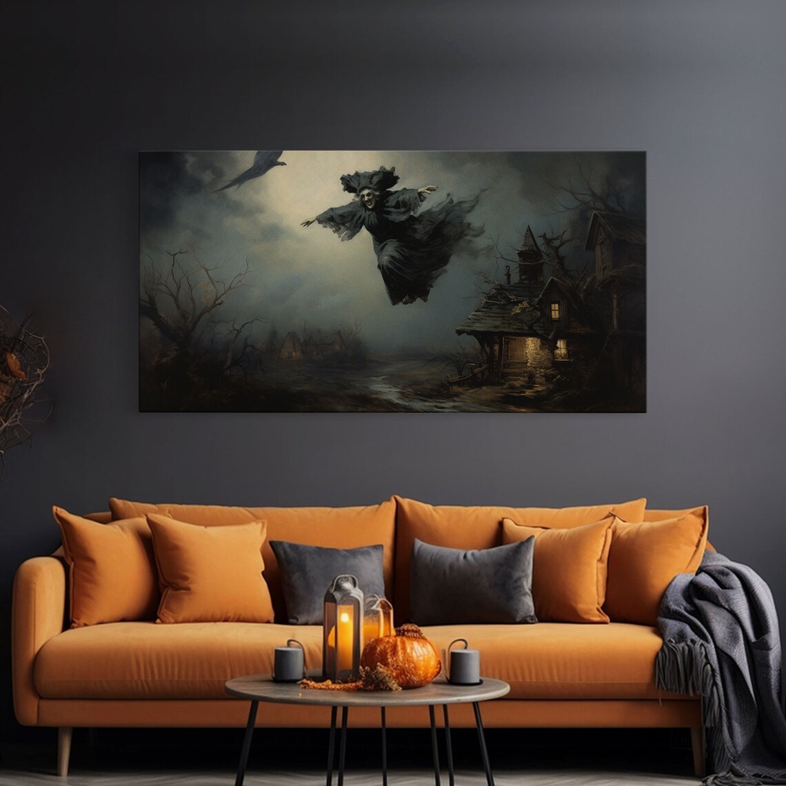 Flying Witch Halloween Art Print, Witchy Wall Decor - Image 2