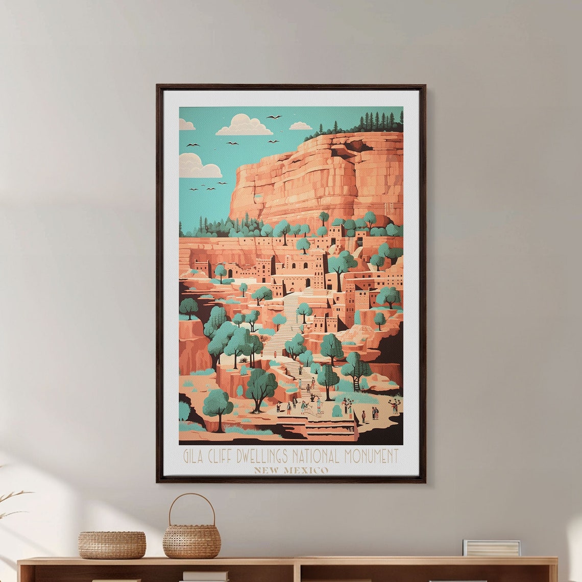 Gila Cliff Dwellings New Mexico Ancient Canyon Ruins Travel Poster