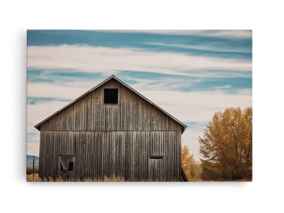 Weathered Wooden Barn Autumn Tree Rural Landscape Photography Poster - Image 6
