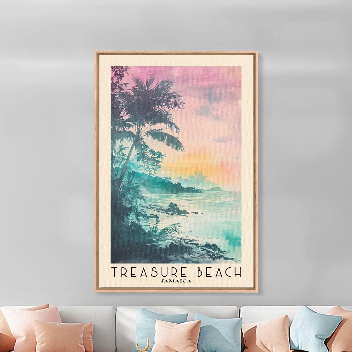 Treasure Beach Jamaica Palm Sunset Pink Sky Turquoise Sea Poster - Image 2
