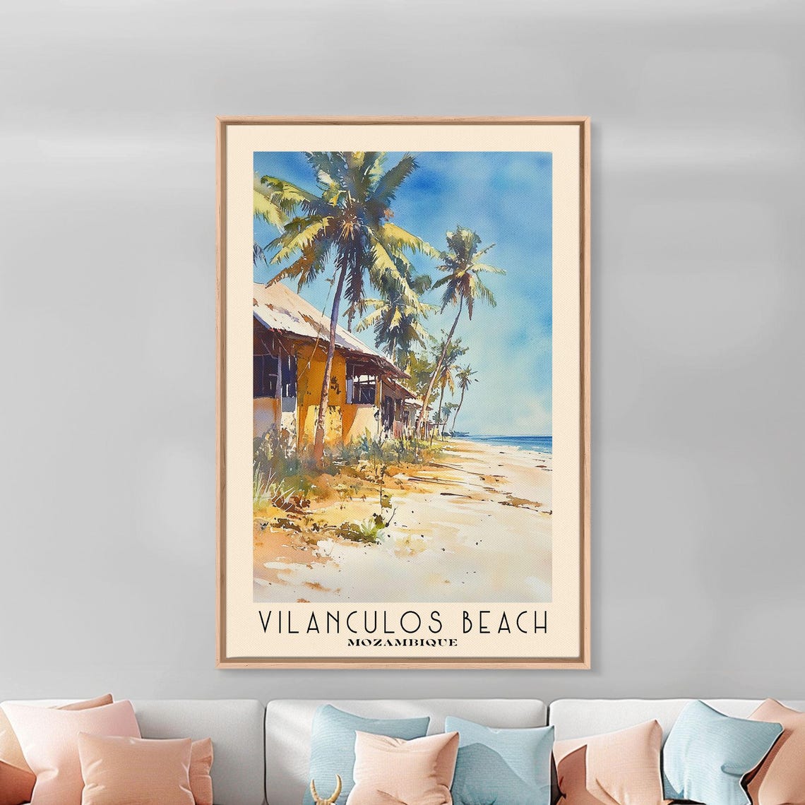 Vilanculos Beach Mozambique Palm Trees Beach Hut Watercolor Poster - Image 2