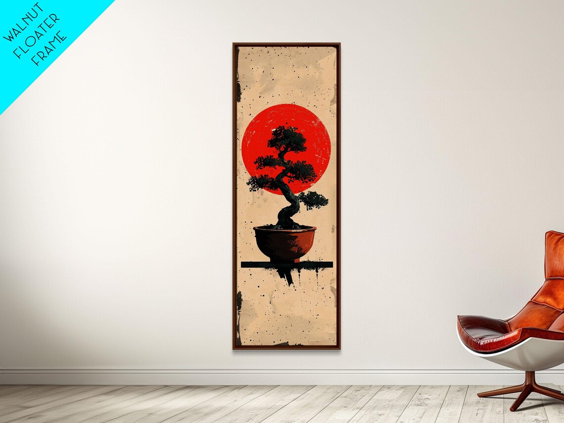 Print Bonsai Tree Silhouette Against Red Sun Minimalistic Japanese Style Art For Modern Home Wall Decoration - Image 4