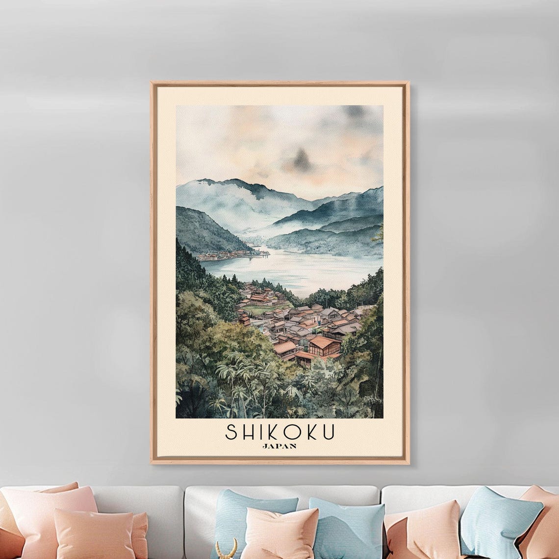 Shikoku Japan Misty Mountain Lake Riverside Village Peaceful Poster - Image 2
