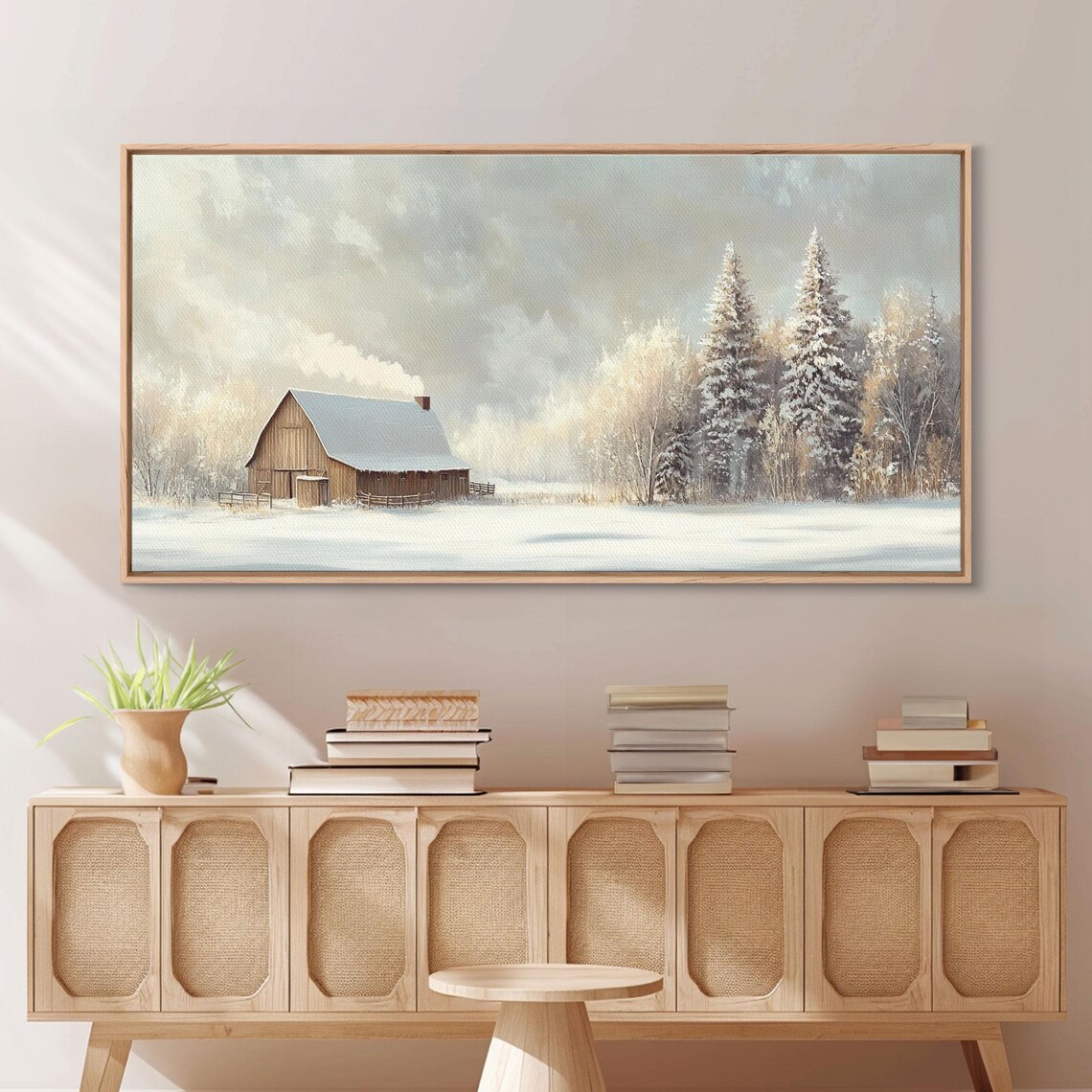 Snowy Barn in Winter Wonderland Rustic Art Print - Image 2