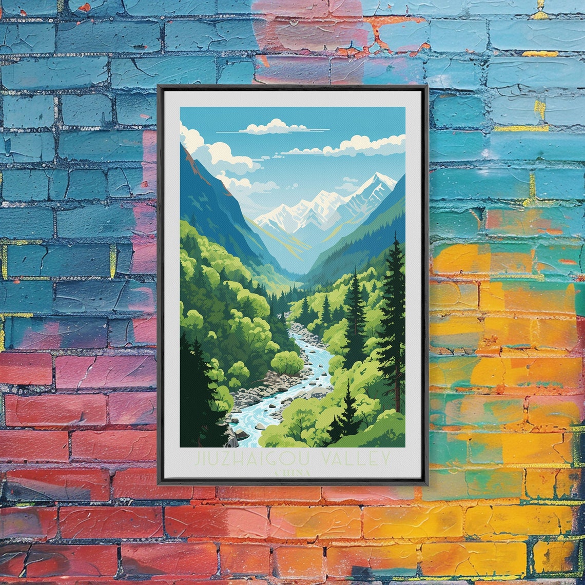 Jiuzhaigou Valley China Snowy Peaks Mountain River Forest Poster - Image 2