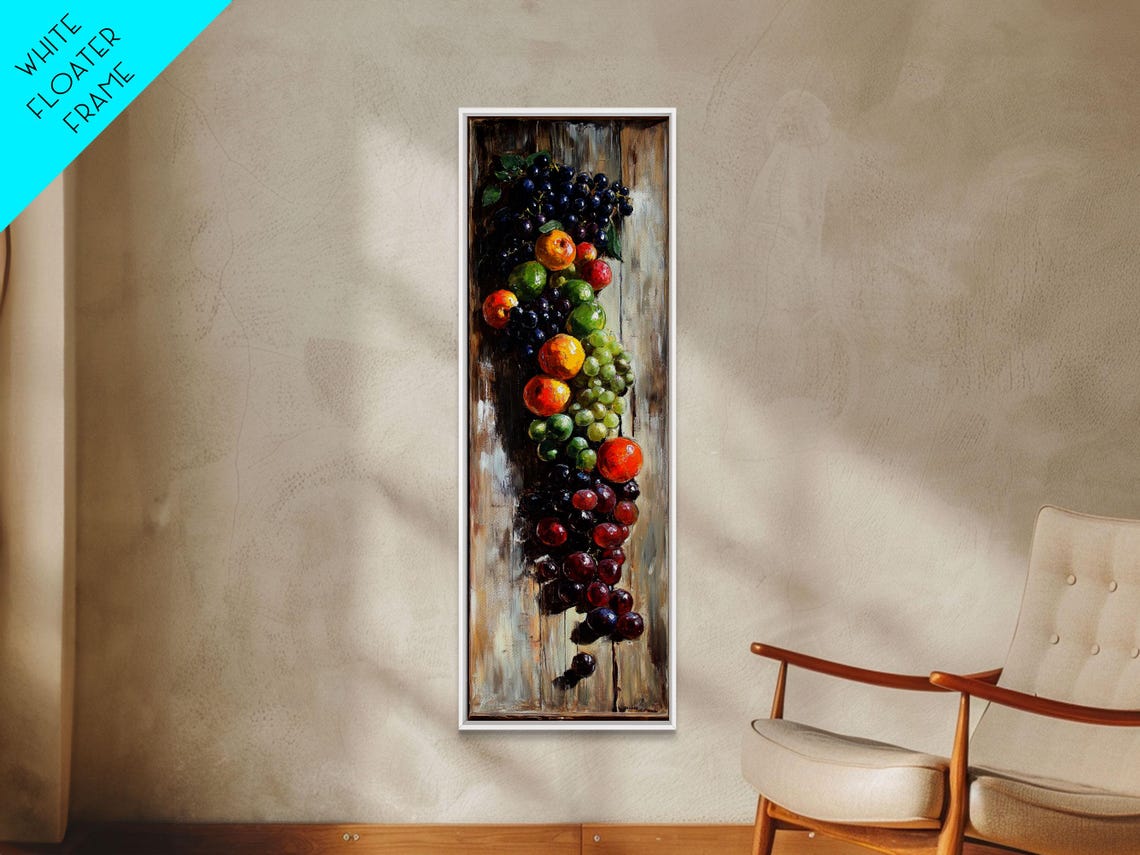 Retro Kitchen Wall Art Still Life Painting Of Fruit Print Narrow Art Narrow Wall Art Tall Skinny Art Skinny Narrow Wall Art - Image 3