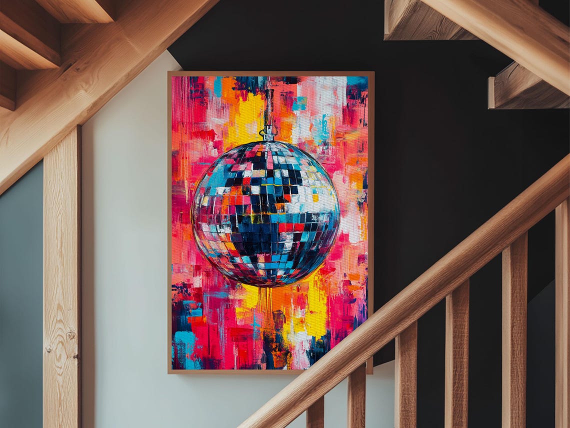 Graffiti Disco Ball Vibrant Pop Art Pink Orange Party Poster - Image 4