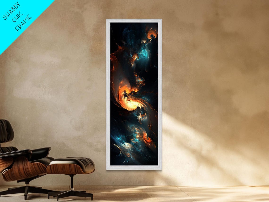 Cosmic Orange Blue Swirl Abstract Tall Vertical Dark Nebula Art Poster - Image 2