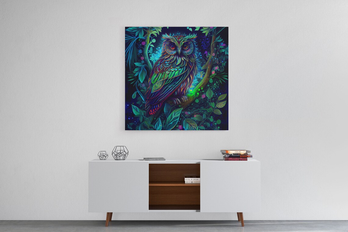 Colorful Psychedelic Owl Portrait Wall Art Print