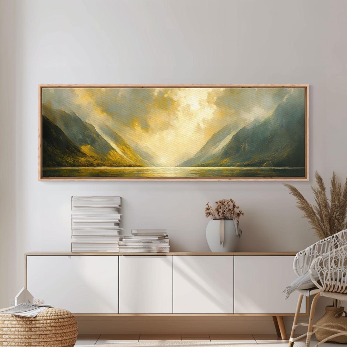 Sunrise Valley Golden Mist Green Mountain Lake Landscape Poster - Image 3