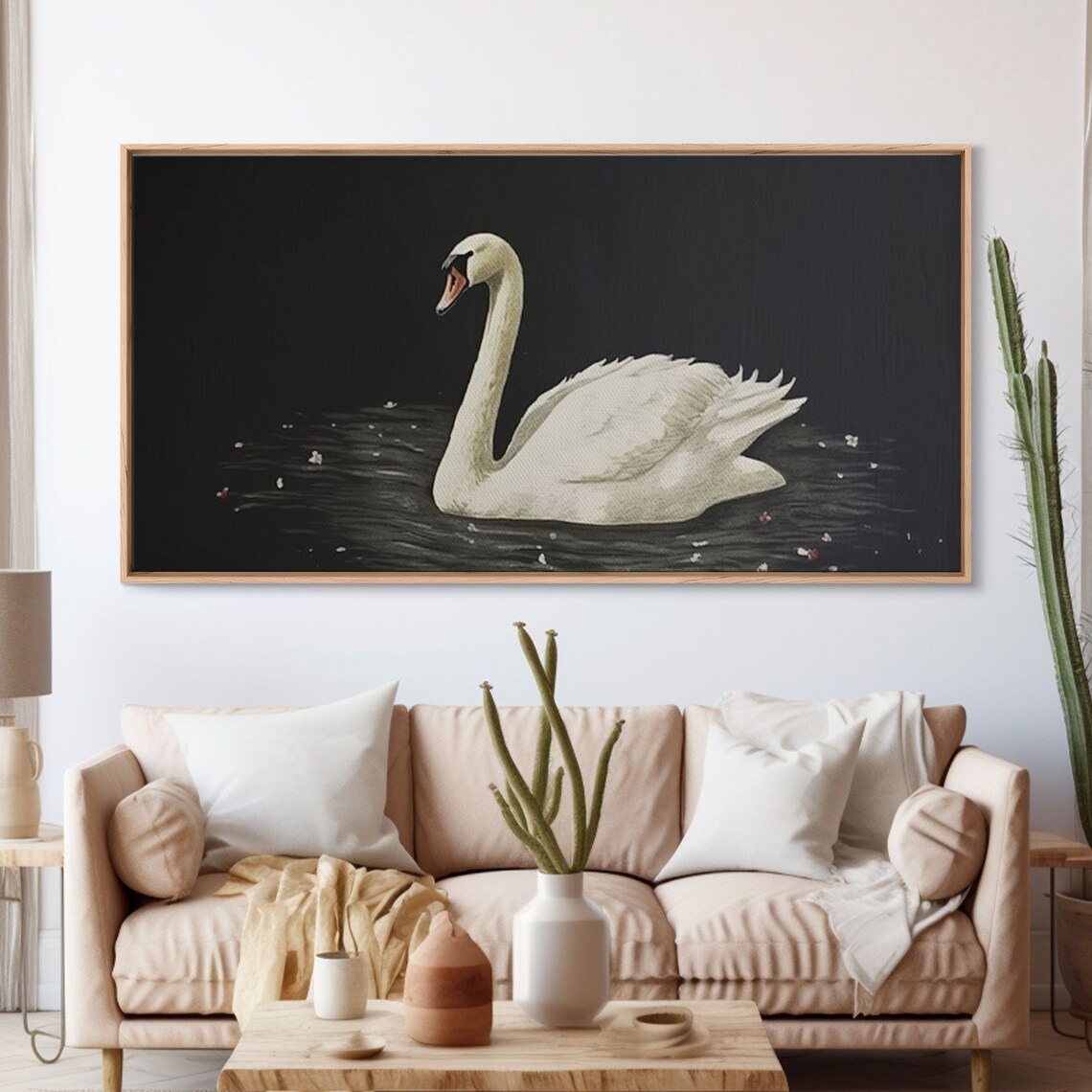 Swan On Dark Water Vintage Painting Graceful Bird Wildlife Art Poster - Image 3