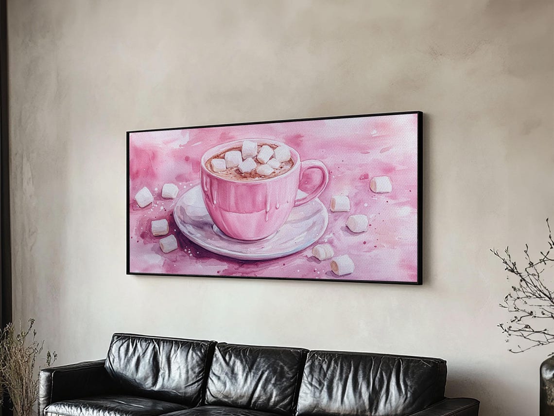 Pink Hot Chocolate Dripping Cup Marshmallows Cozy Kitchen Art Print - Image 3