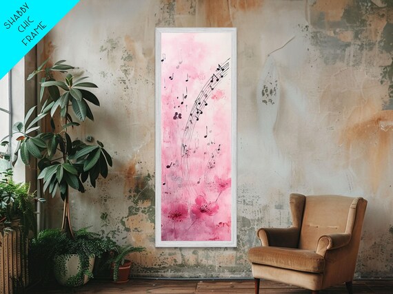 Pink Musical Notes Flowers Watercolor Charming Melody Art Poster