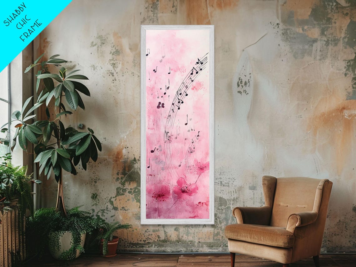 Pink Musical Notes Flowers Watercolor Charming Melody Art Poster