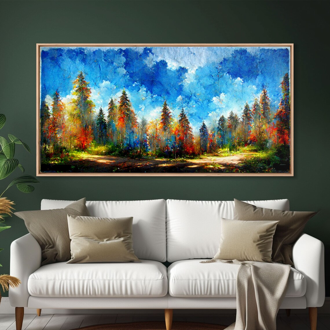 Forest Sunset Oil Painting Print, Autumn Trees