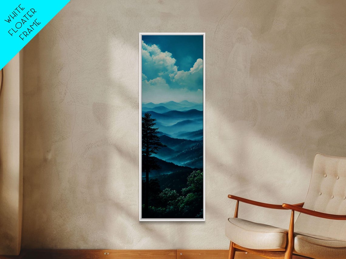 Blue Misty Mountain Layers Panoramic Vertical Landscape Art Poster