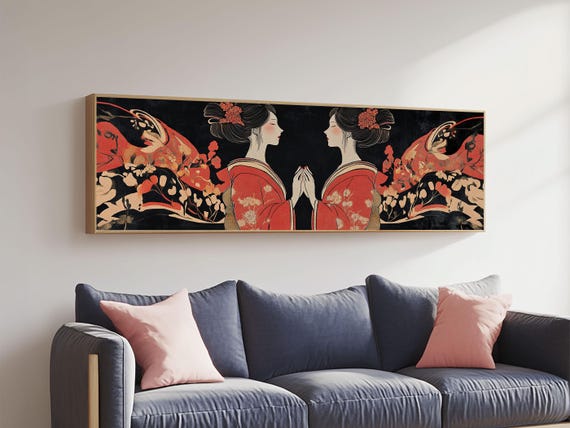 Elegant Geisha Framed Print Chinoiserie Art Nouveau Print Japanese Zen Art Gift Idea For Her Bedroom Living Room Wall Decor
