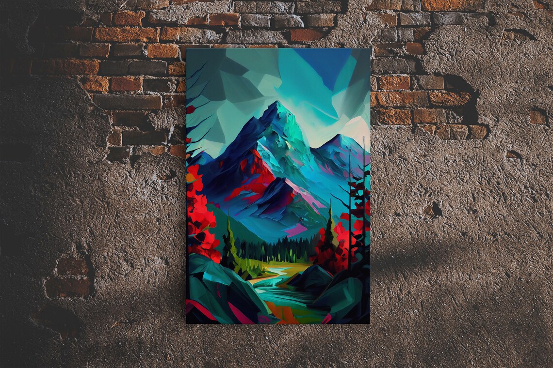 Colorful Mountain Watercolor Art Print, Nature Scene