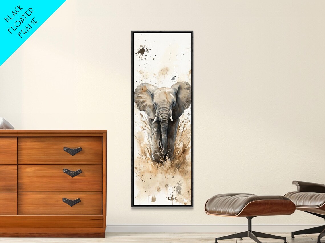 African Elephant Watercolor Sepia Safari Rustic Wildlife Vertical Poster - Image 4