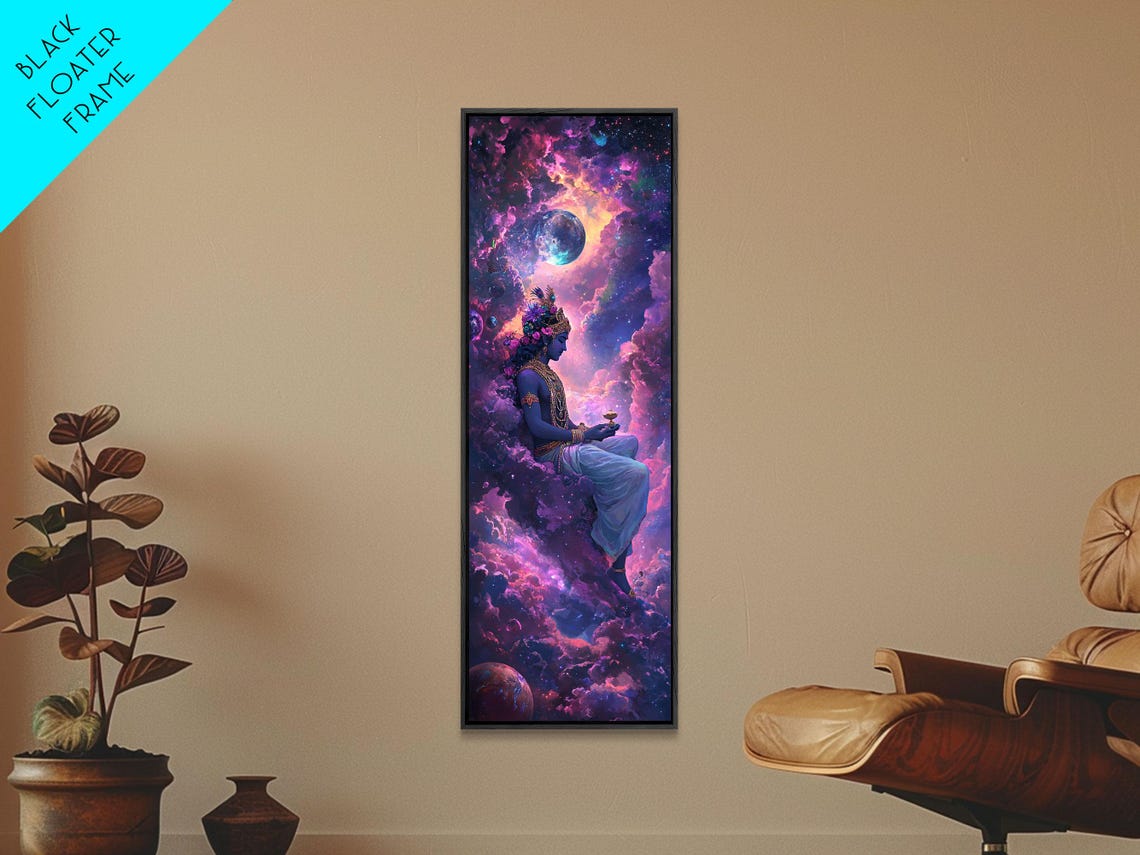 Lord Krishna Cosmic Nebula Moon Spiritual Yoga Meditation Poster