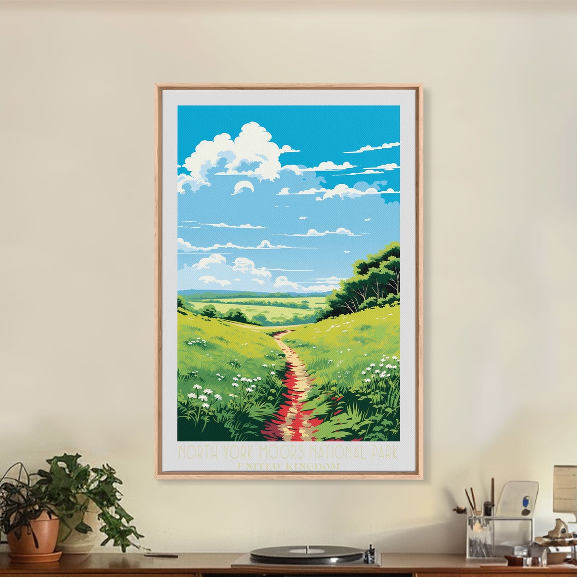 North York Moors England Green Hills Path Wildflowers Country Poster - Image 3