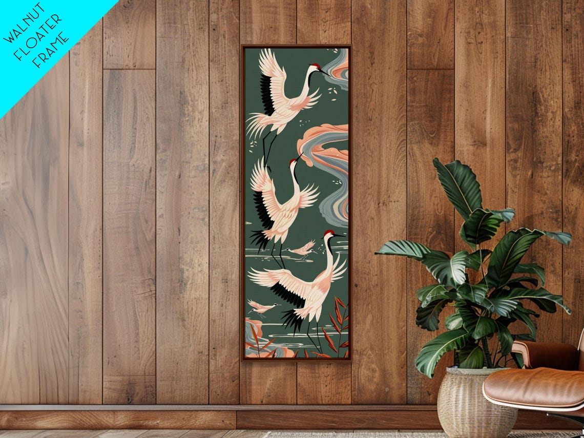 Cranes In Flight Red Crowned Teal Clouds Japanese Art Poster - Image 6