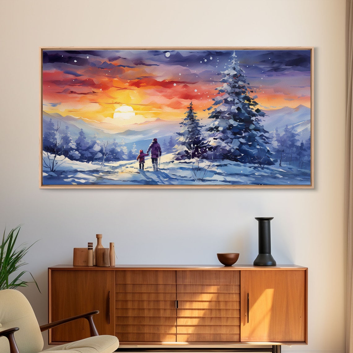 Winter Sunset Mountain Hike Snowy Pines Fire Sky Panoramic Poster - Image 6