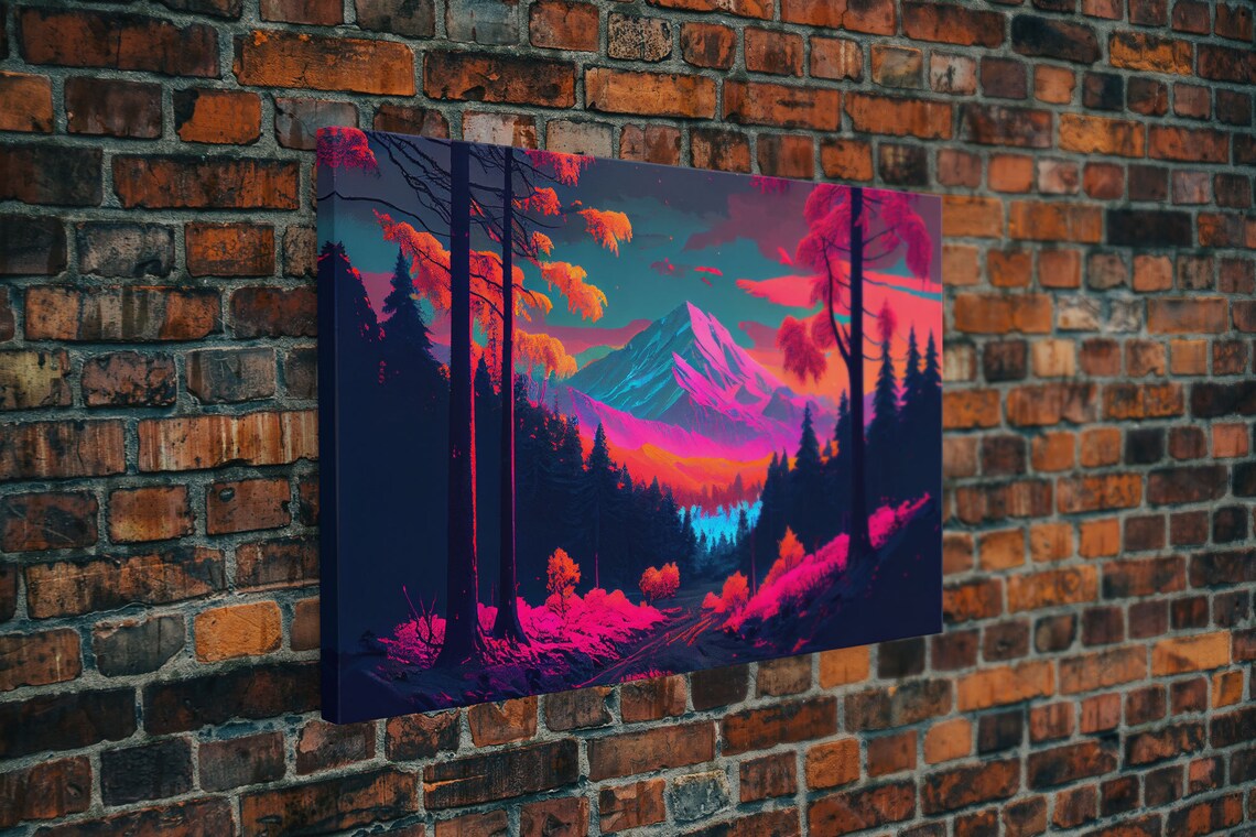 Synthwave Mountain and Forest Watercolor Art Print - Image 5