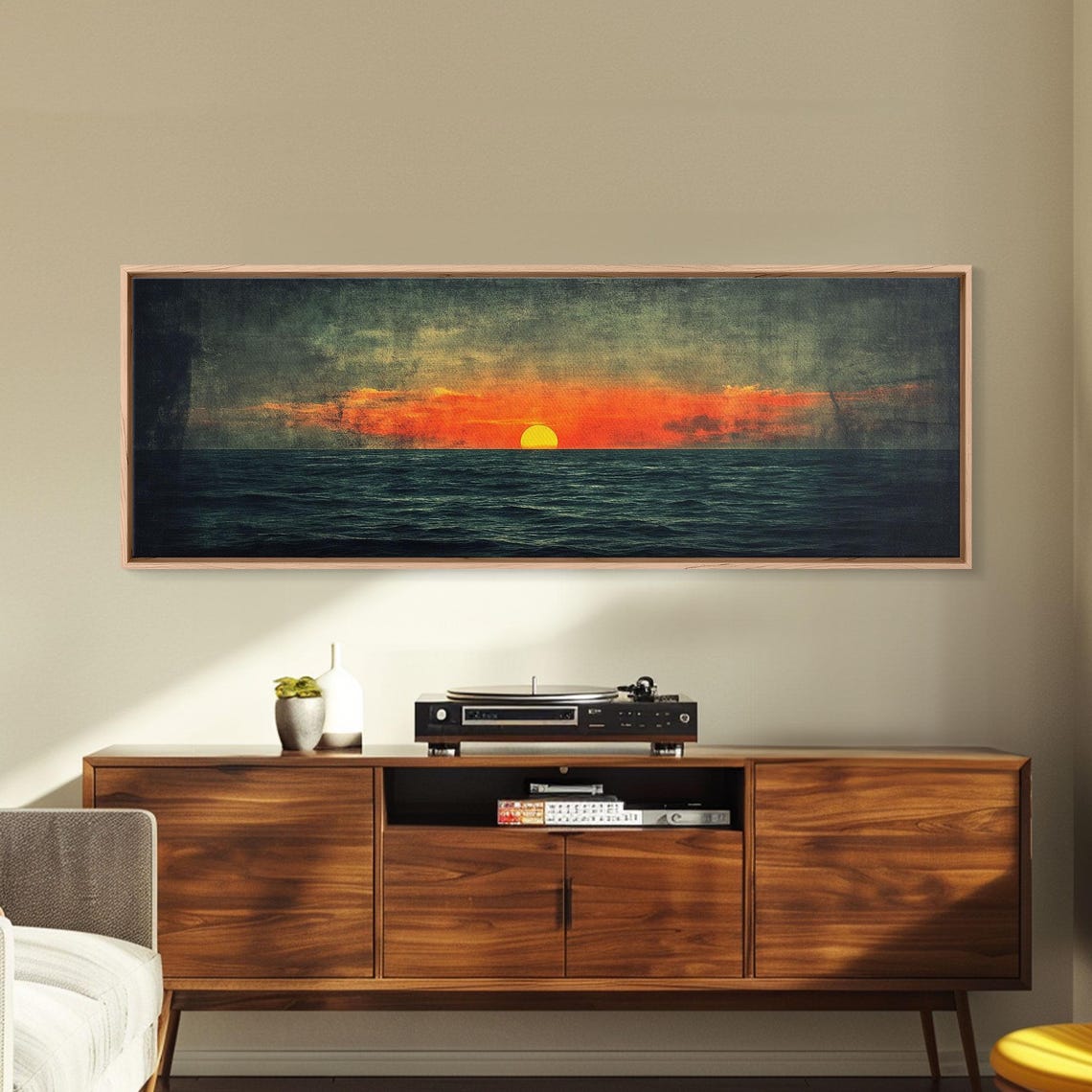 The Sea Radiant Sunset Panoramic Ocean Yellow Sun Dark Clouds Print
