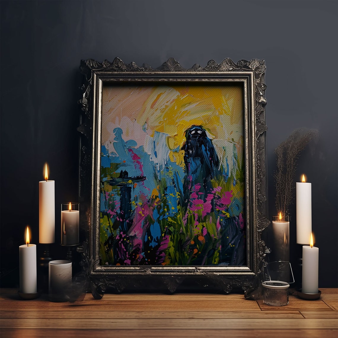 Ghost Bride Sunflowers Golden Garden Abstract Impasto Art Poster - Image 5