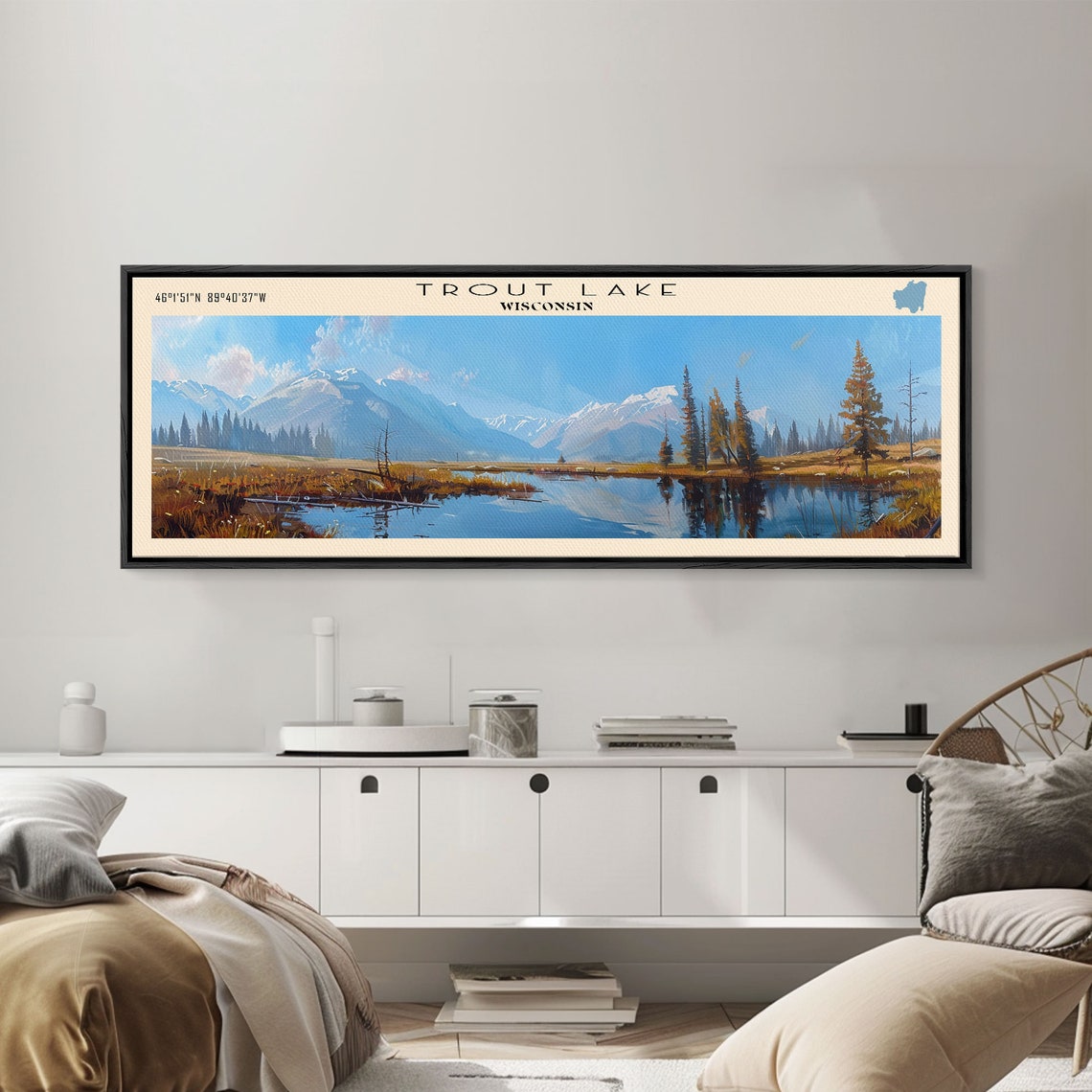 Trout Lake Wisconsin Panoramic Snow Mountains Autumn Marsh Poster