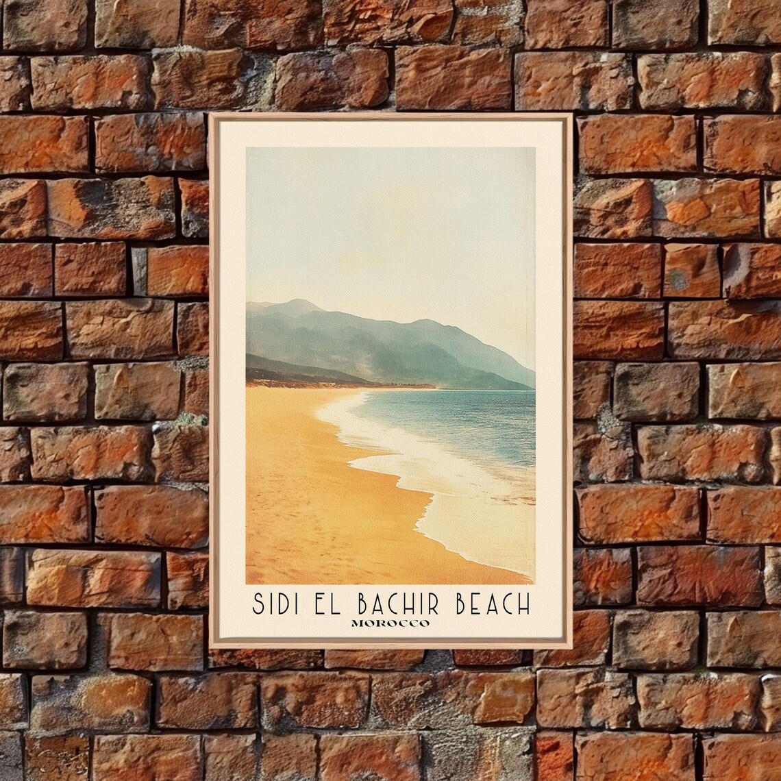 Sidi El Bachir Beach Morocco Golden Sand Bay Misty Mountain View Poster - Image 5
