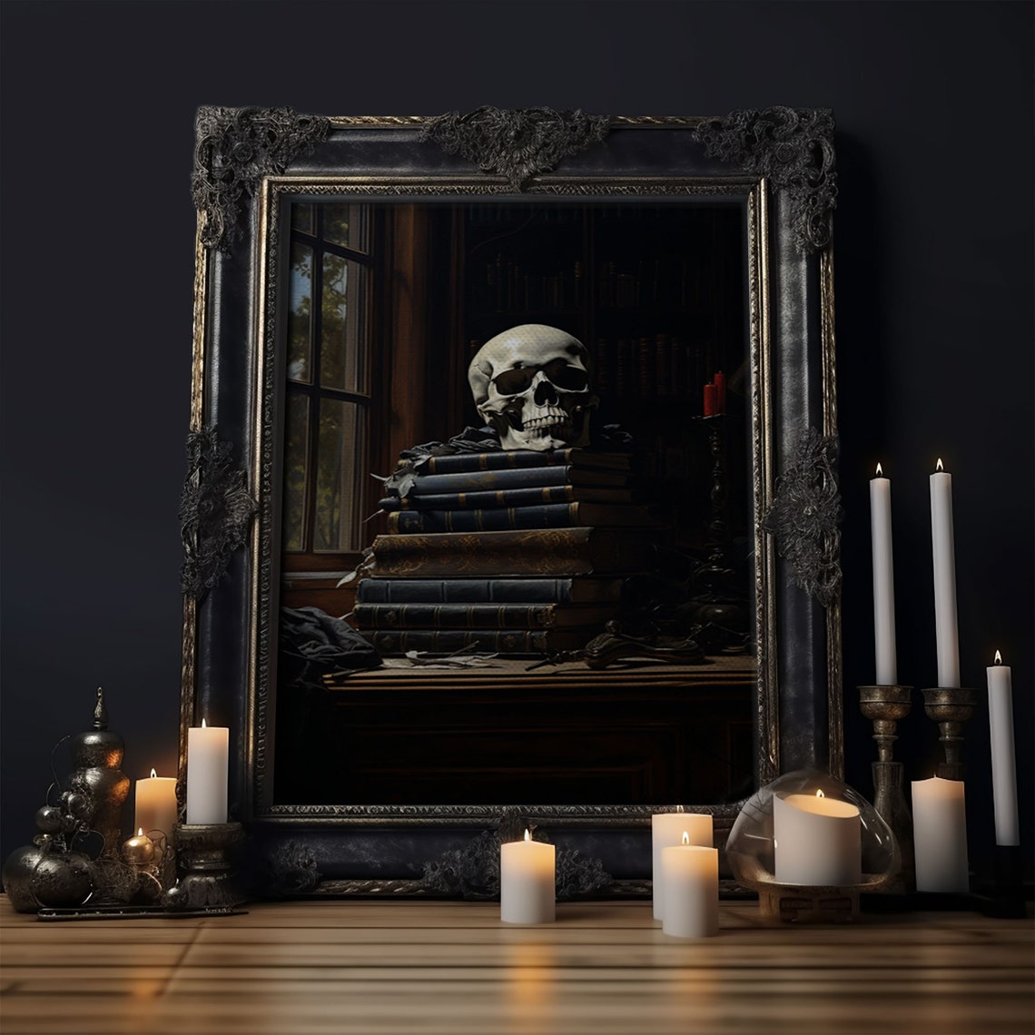 Skull On Stack Of Books Dark Academia Library Gothic Horror Art Poster - Image 6