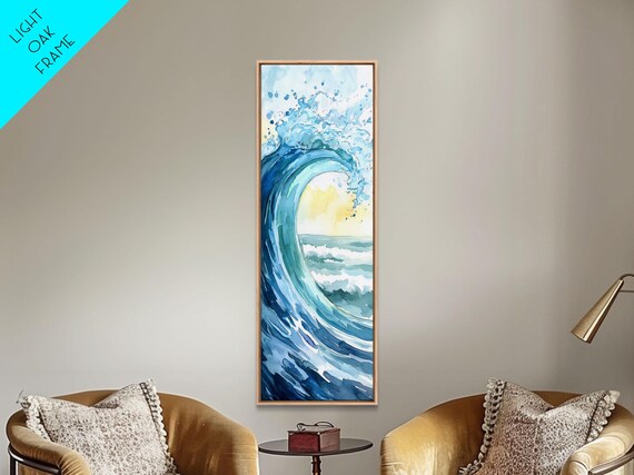 Turquoise Ocean Wave Barrel Watercolor Coastal Seascape Wall Poster