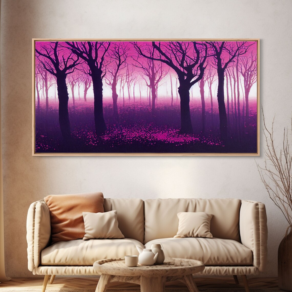 Purple Haunted Forest With Bare Trees In Magenta Glow Psychedelic Print - Image 4