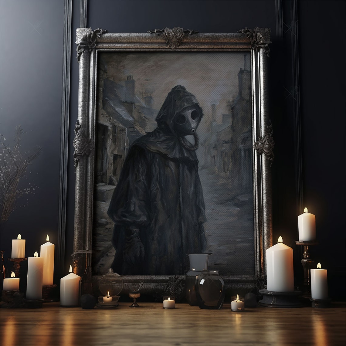 Plague Doctor Walking Through Abandoned Town Dark Academia Print - Image 5