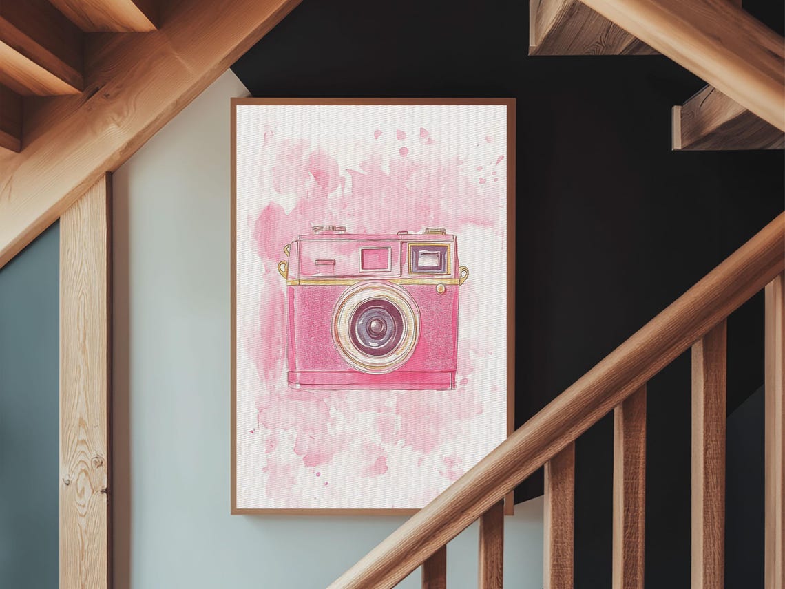 Pink Retro Film Camera Watercolor Art Print Photography Studio Poster - Image 3