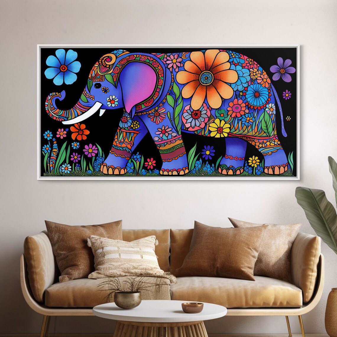 Elephant Abstract Art Print with Flowers, Indian Style - Image 6