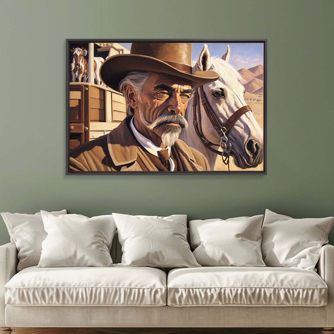 Old Cowboy Portrait White Horse Cattle Car Western Art Wall Poster - Image 4