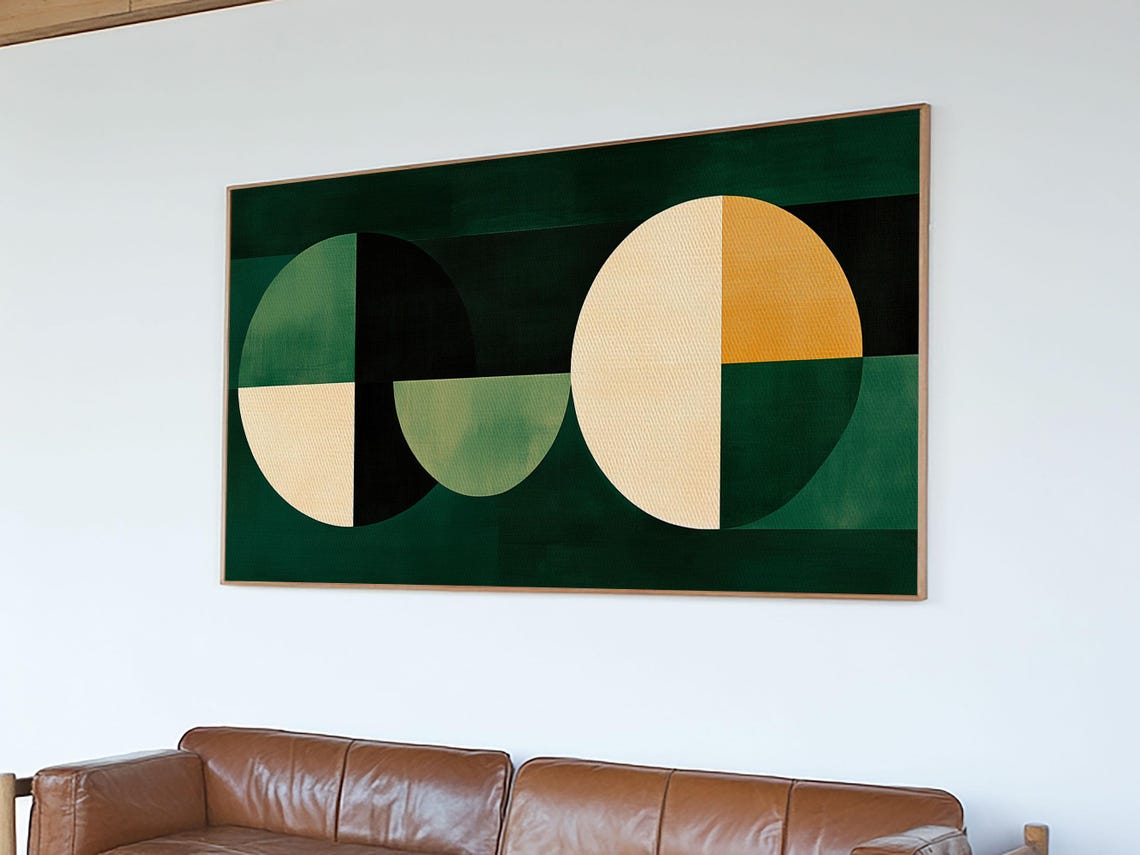 Abstract Wall Art Emerald Green Geometric Print Large Framed Modern Art Mid Century Abstract Home Decor Minimalist Statement Piece - Image 5