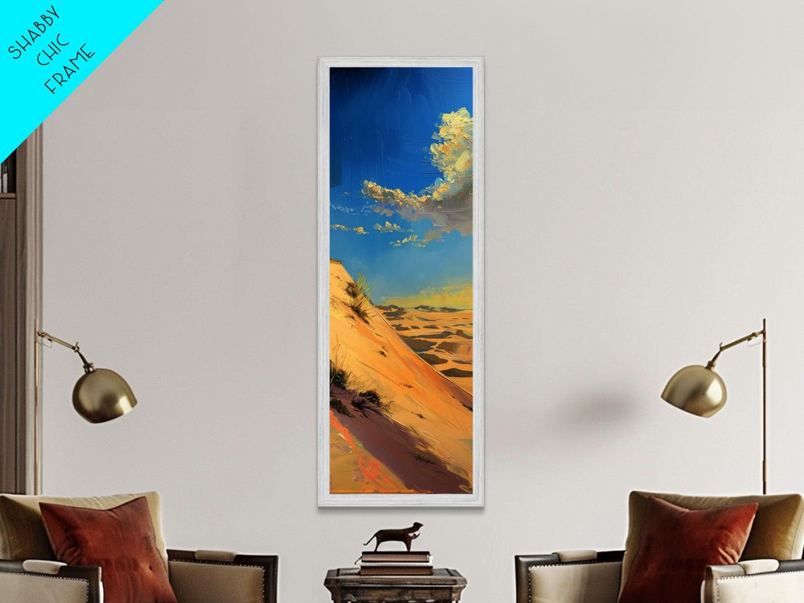 Desert Sand Dunes Blue Sky Golden Light Landscape Painting Poster - Image 6