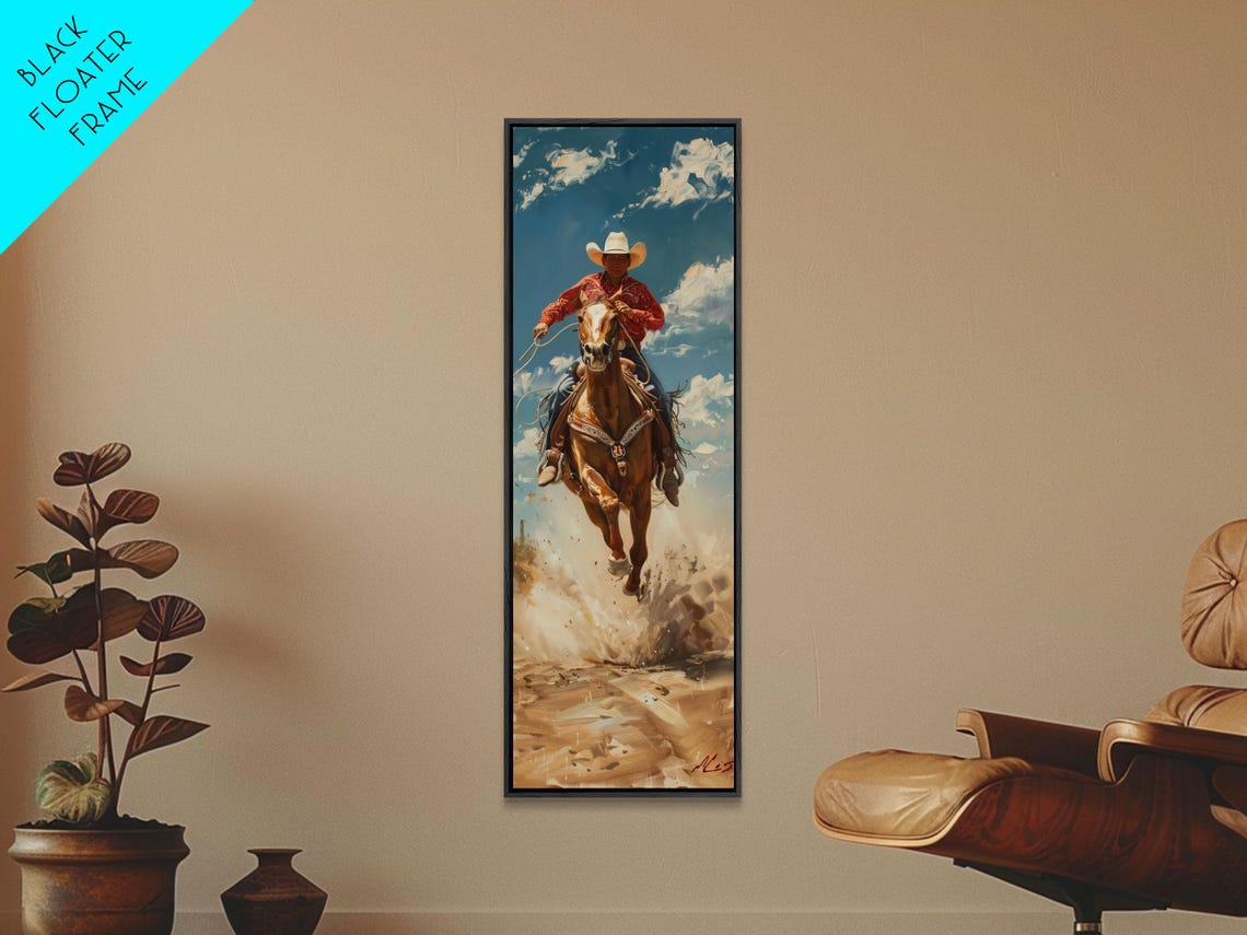 Cowboy Galloping Horse Lasso Dust Western Ranch Oil Painting Poster - Image 5