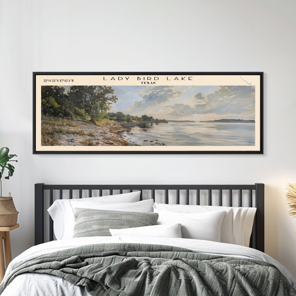 Lady Bird Lake Texas Oak Tree Rocky Shore Calm Water Panoramic Poster