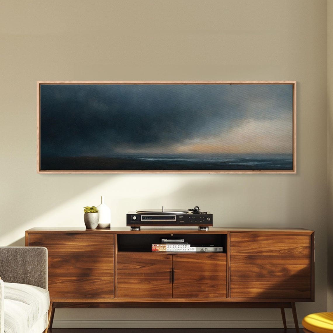 Dark Stormy Seascape Cloudy Sky Moody Ocean Panoramic Painting Poster