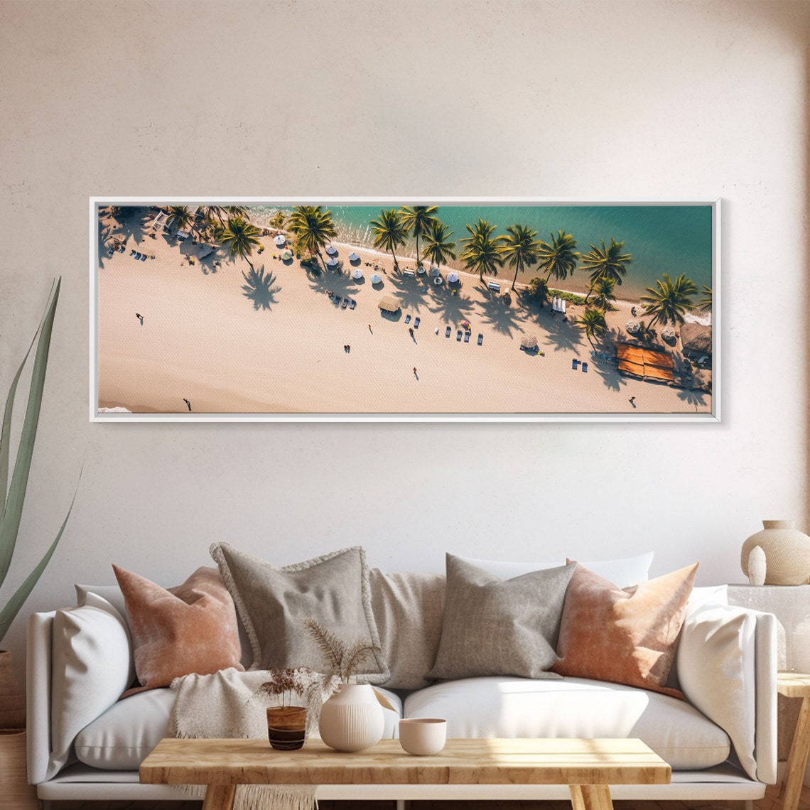 Tropical Beach Aerial Drone View Palm Trees Beach Umbrellas Poster - Image 5