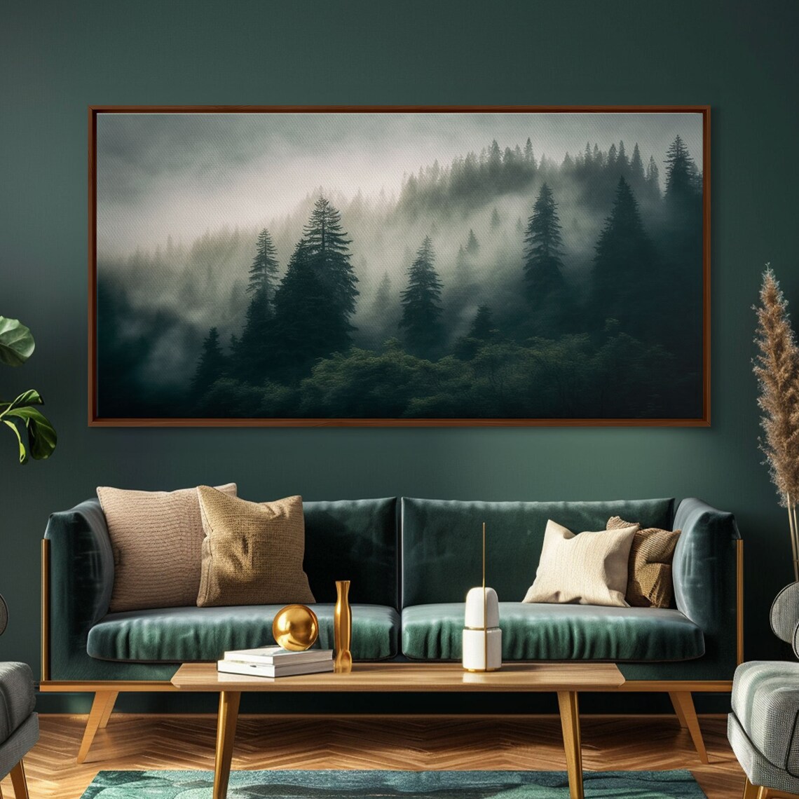 Morning Fog Over A Mountain Forest Art Print - Image 4