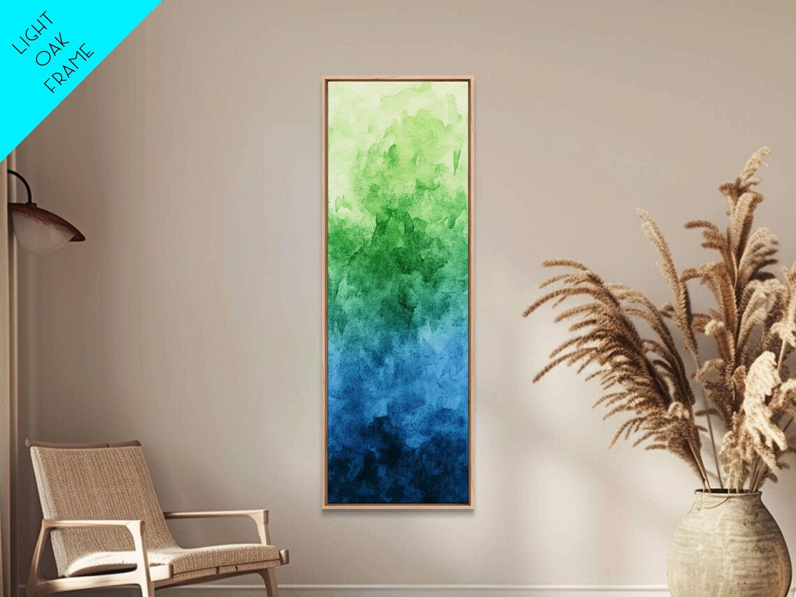 Green Blue Gradient Watercolor Wash Abstract Sage Coastal Minimalist Vertical Poster - Image 3